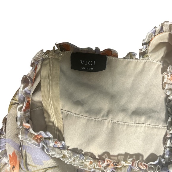VICI Women’s Medium Floral Ruffle Mini Dress | Zimmermann Inspired | Open Back - Picture 4 of 6